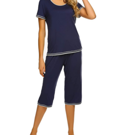 Navy w grey trim Tee and Capri Sleep Set