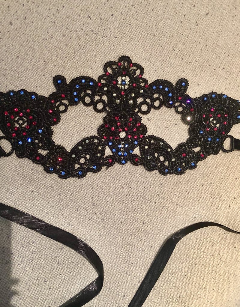 Lace Embroidered Mask - Black with Swarovski Crystals