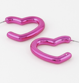 Pink Heart Open Hoop Earrings