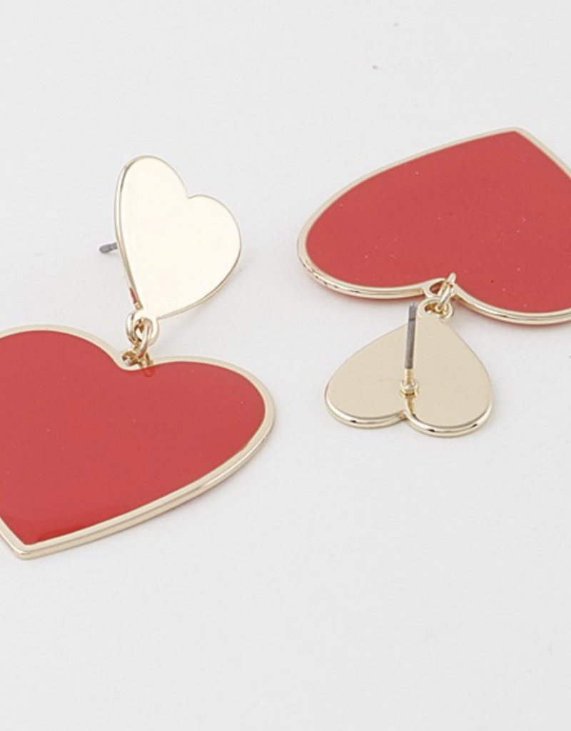 Red and Gold Heart Dangle Earrings