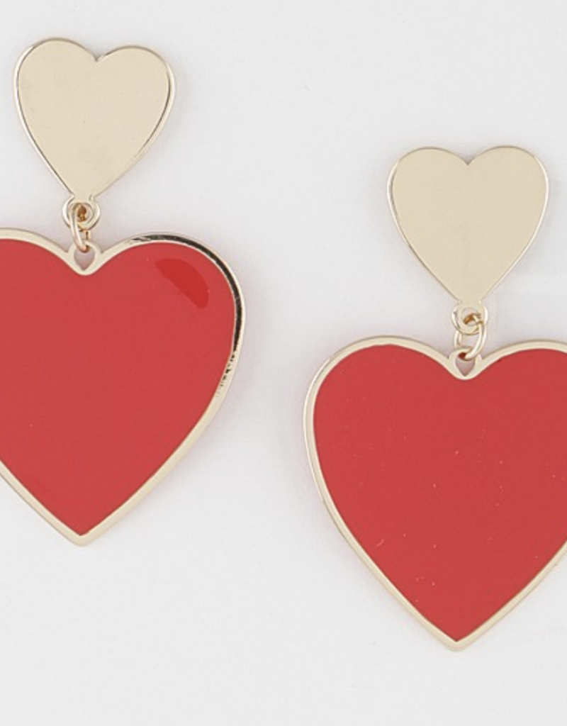 Red and Gold Heart Dangle Earrings