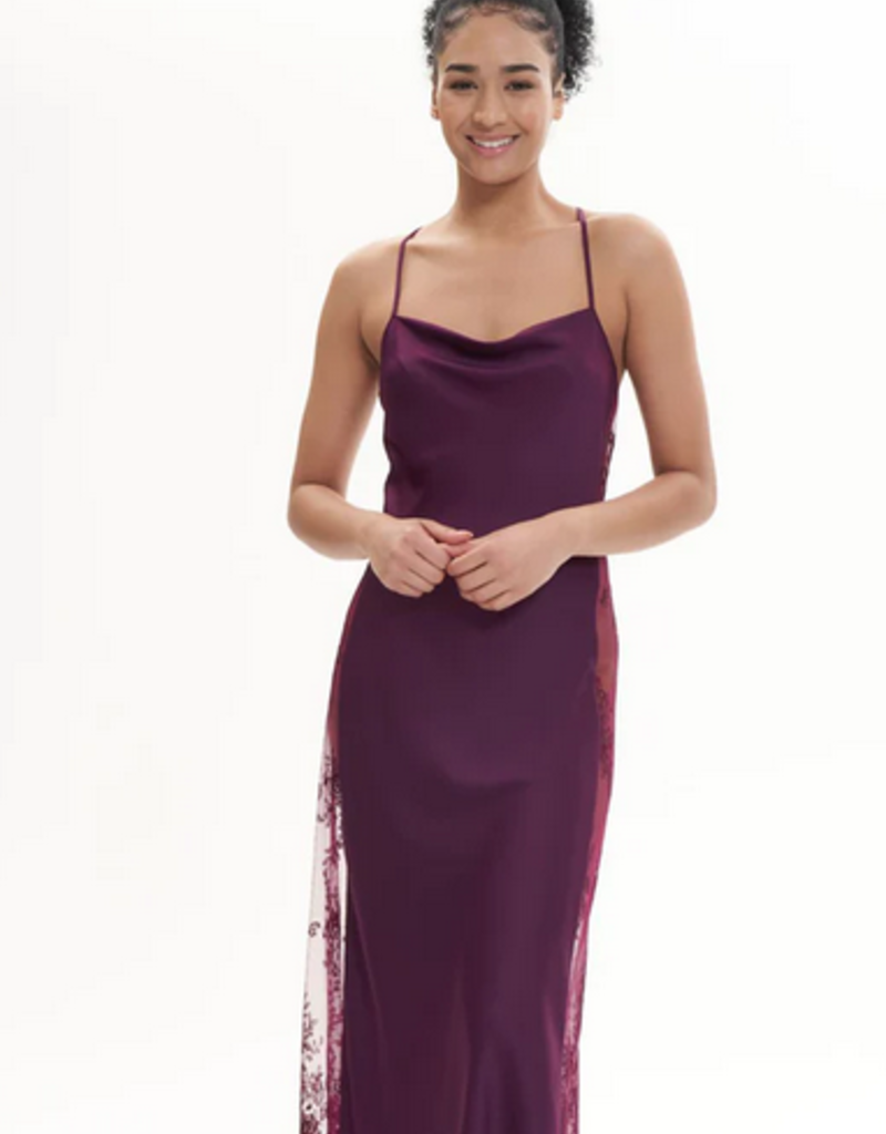 Rya Collection Darling Long Satin Gown with lace Panel