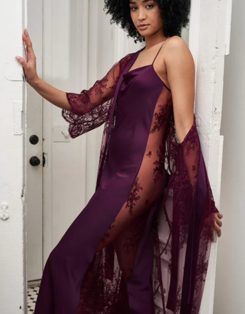 Rya Collection Darling Long Satin Gown with lace Panel