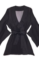 Samantha Chang Crinkle Silk Chiffon Yukata Robe with Charmeuse Trim - S Chang - SC518023 - O/S
