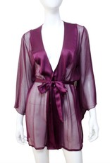 Samantha Chang Crinkle Silk Chiffon Yukata Robe with Charmeuse Trim - S Chang - SC518023 - O/S