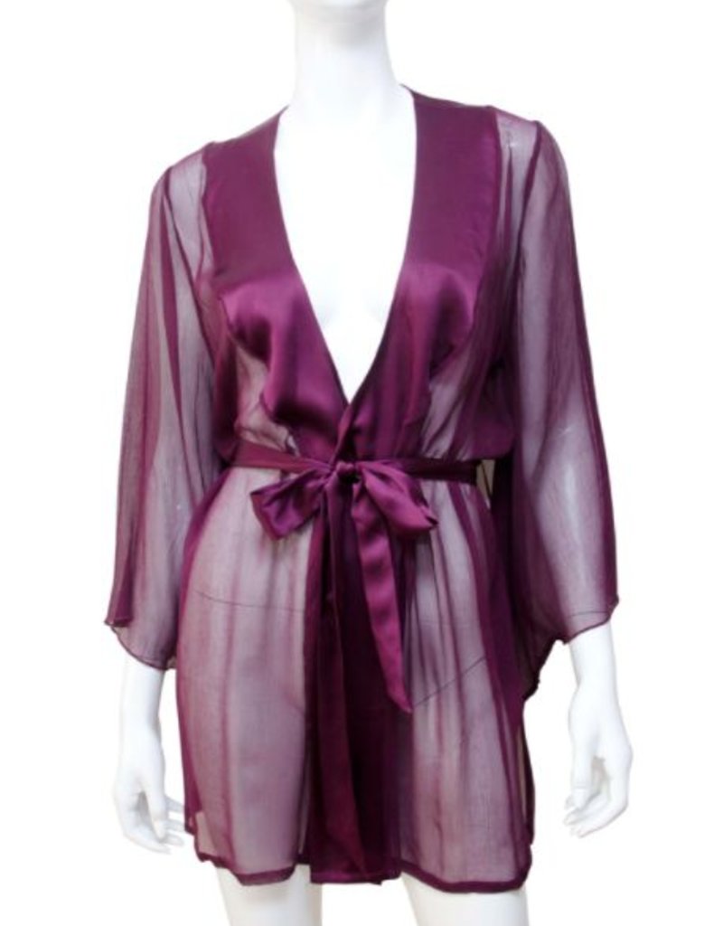 Samantha Chang Crinkle Silk Chiffon Yukata Robe with Charmeuse Trim - S Chang - SC518023 - O/S