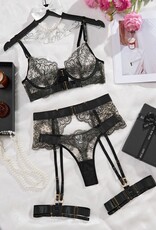 Lingerie By Coco Embroidered lace 5 piece set - coco- Black