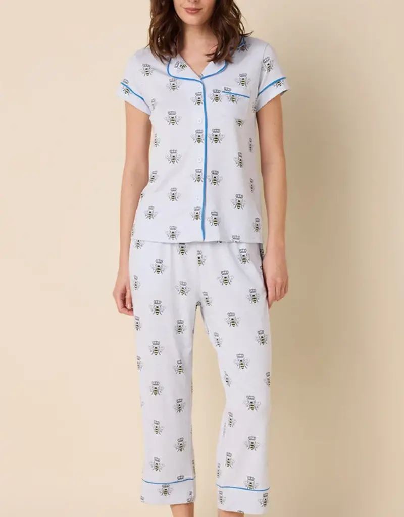 The Cat's Pajamas Cats pajamas S/S Capri button up pajama Set Pima Cotton