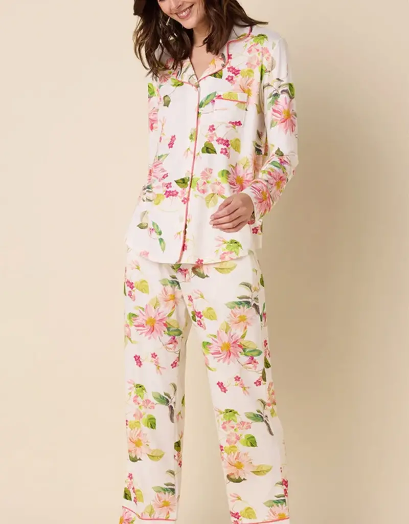 The Cat's Pajamas Pima L/S Knit Pajama button up TWO pc Set cats pajamas