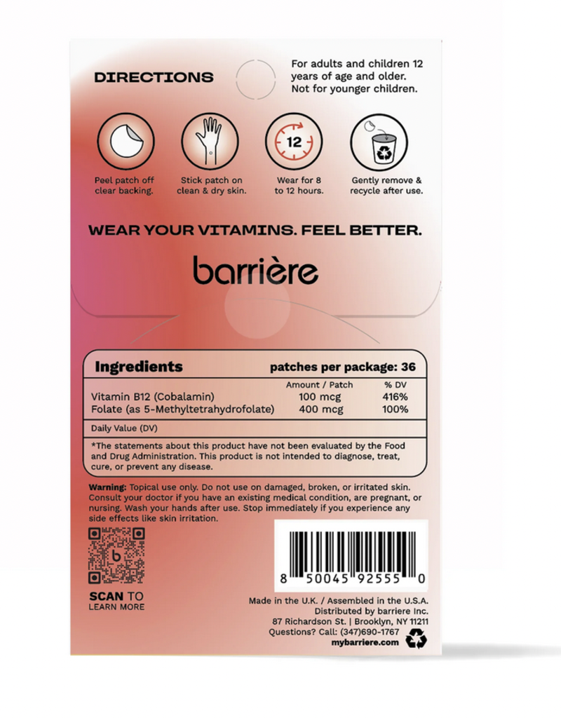 Barriere Energy Boost Clean Vitamin B12 Patch 36pk- Icons