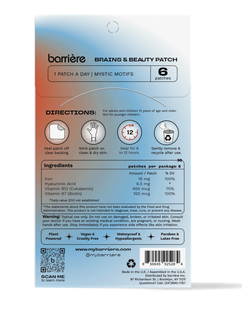 Barriere Brains & Beauty Vitamin Patch 6pk- Black Mystical Print