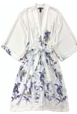 Samantha Chang Silk Kimono Mid-Length White Spring Blossoms O/S