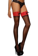 Black Stockings with red lace Cuff - Dreamgirl 0026