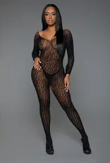 Leopard Lace LS Catsuit Bodystocking - Be Wicked O/S Blk