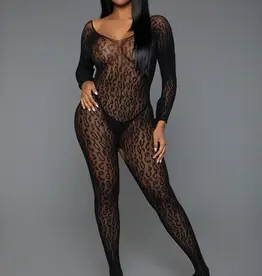 Leopard Lace LS Catsuit Bodystocking - Be Wicked O/S Blk