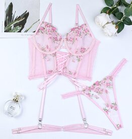 Lingerie By Coco Rose Garden Embroiderd Lace 3 Pc Set - Coco