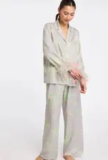 Rya Collection Sophia Printed Satin PJ set w Feathers - Rya