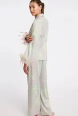 Rya Collection Sophia Printed Satin PJ set w Feathers - Rya