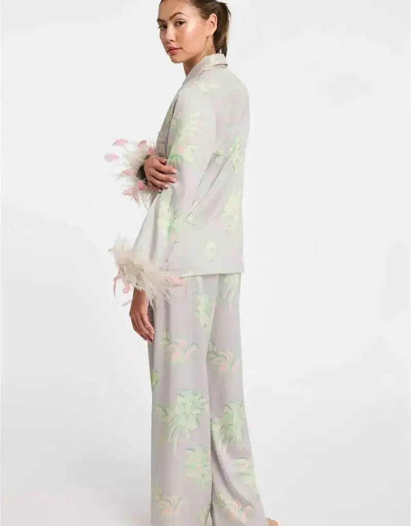 Rya Collection Sophia Printed Satin PJ set w Feathers - Rya