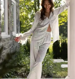 Rya Collection Sophia Printed Satin PJ set w Feathers - Rya