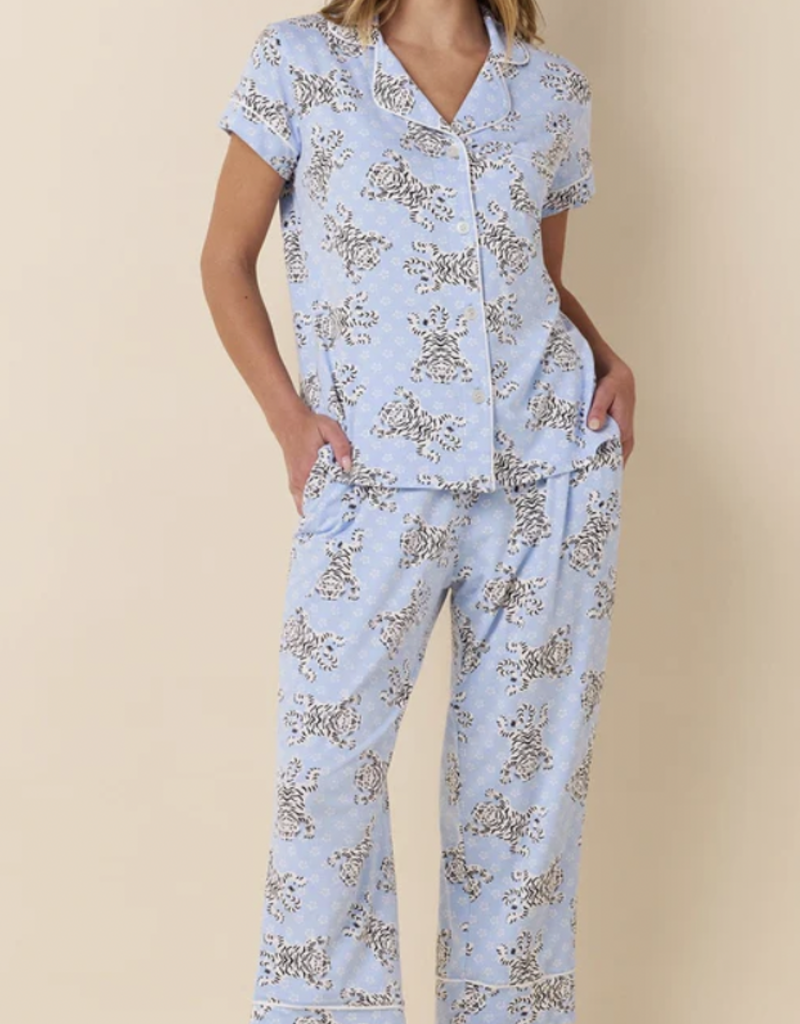 The Cat's Pajamas Cats pajamas S/S Capri button up pajama Set Pima Cotton