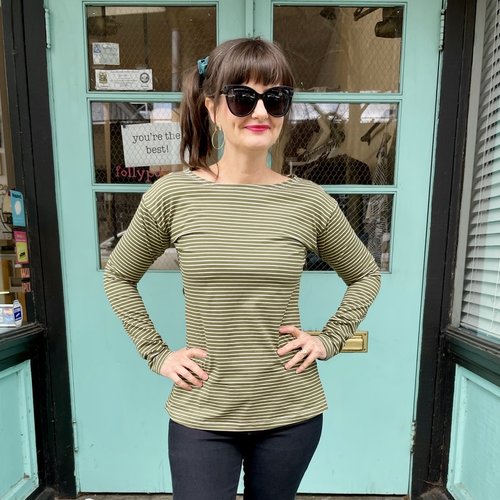 Sarah Bibb Sammy L/S Tee - Moss Stripe Sarah Bibb Sammy L/S Tee - Moss Stripe