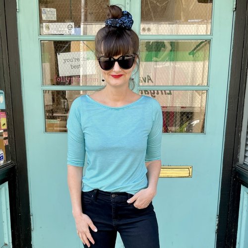 Sarah Bibb Caroline Tee - Tiny Turq Stripe Sarah Bibb Caroline Tee - Tiny Turq Stripe