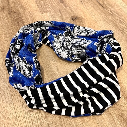 Sarah Bibb Single Loop Infinity Scarf -Blue Dove/BW Stripe