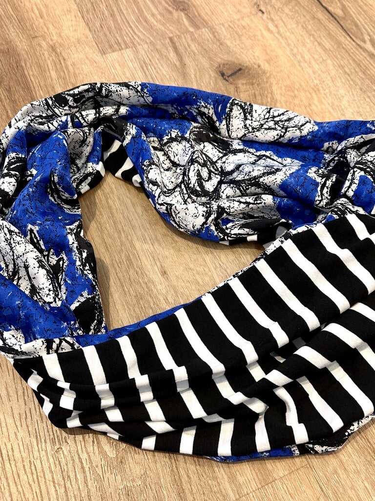 Sarah Bibb Single Loop Infinity Scarf -Blue Dove/BW Stripe