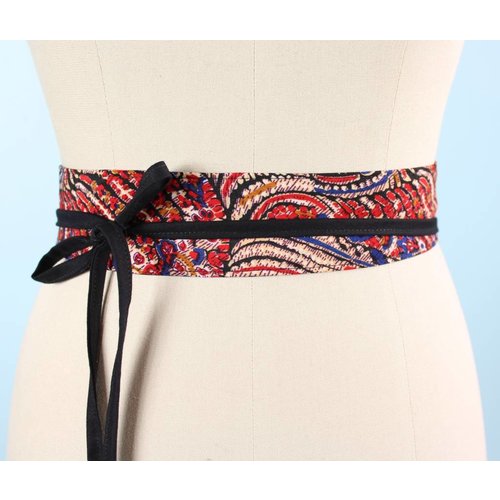 Sarah Bibb Mini Obi Belt- Red Paisley Sarah Bibb Mini Obi Belt- Red Paisley