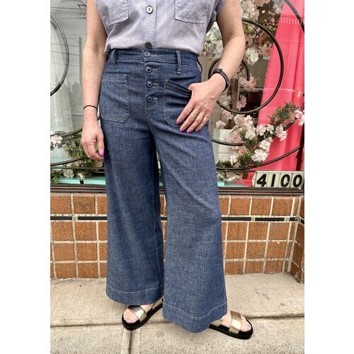 Level 99 Jordan Button Fly Cropped Wide -Deep Chambray