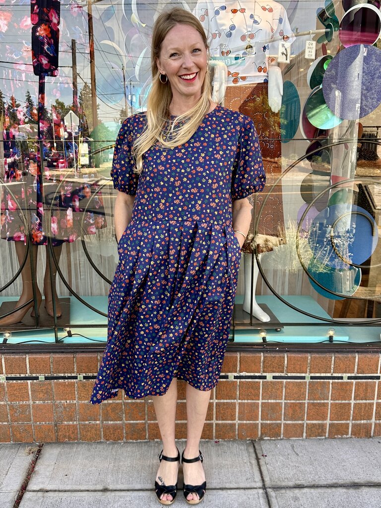 Busy Mushroom Felice Dress - Autumn Squirrel