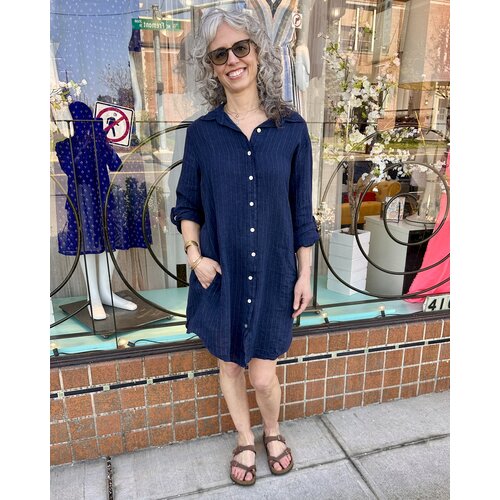 Milio Milano Karina Tunic - Navy Pin Linen Milio Milano Karina Tunic - Navy Pin Linen