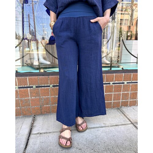 Milio Milano Fold Over Linen Pants - Navy Milio Milano Fold Over Linen Pants - Navy