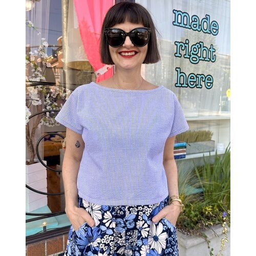 Sarah Bibb Rita Top -Classic Blue Seersucker Sarah Bibb Rita Top -Classic Blue Seersucker