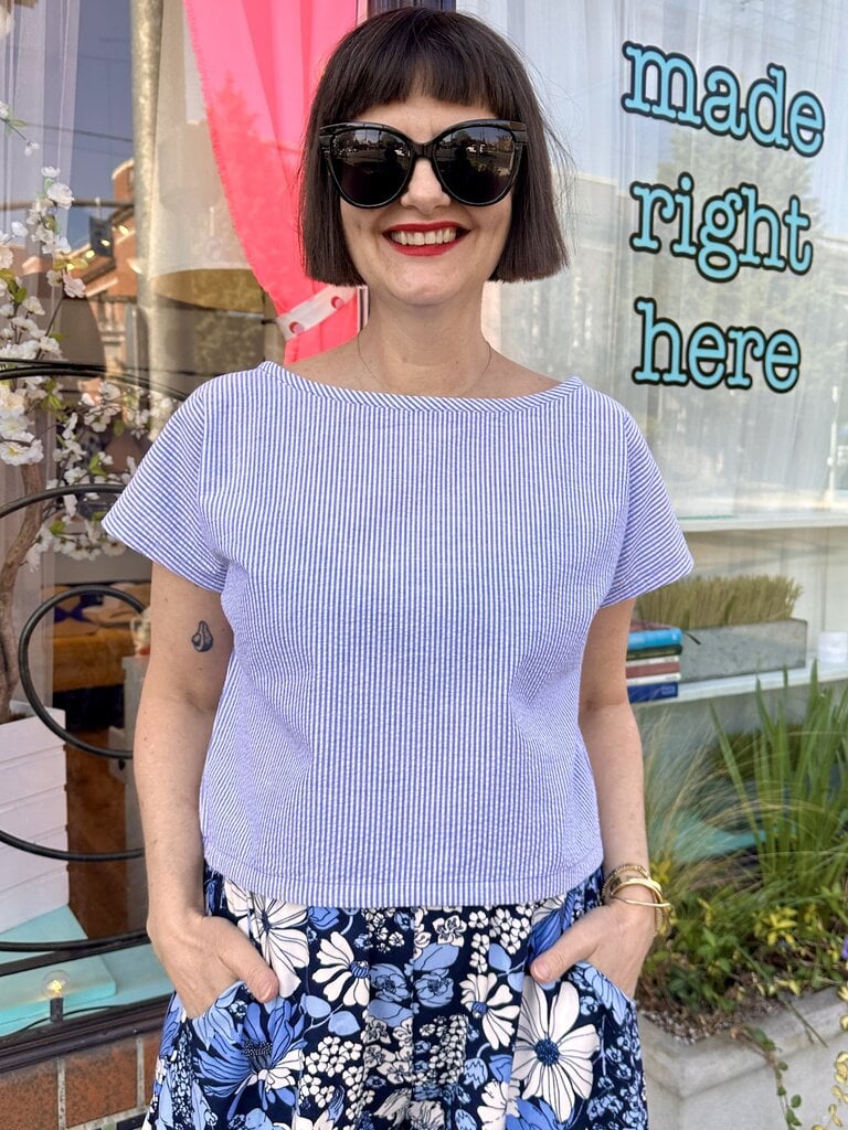 Sarah Bibb Rita Top -Classic Blue Seersucker