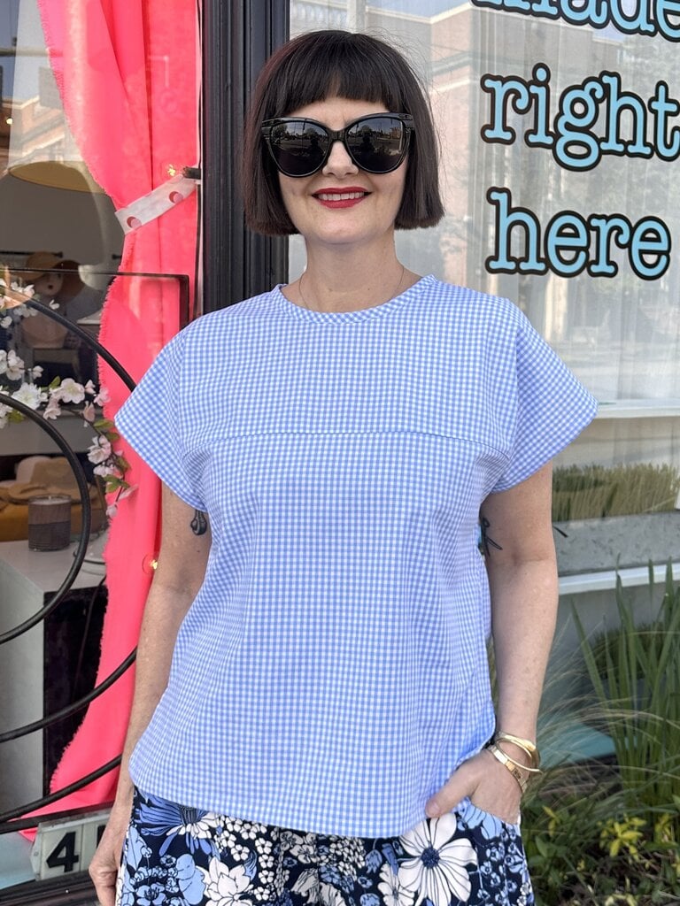 Sarah Bibb Lang Top - Sky Gingham