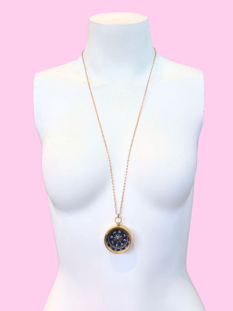 brass and sand Compass Necklace