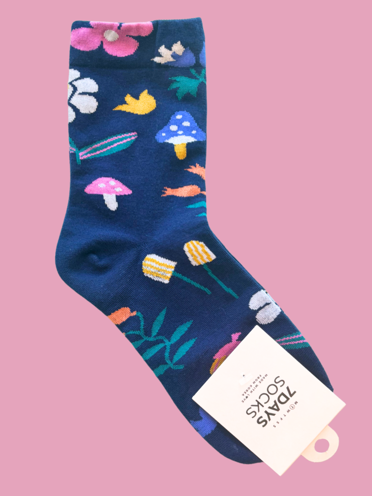7 Days Navy Mushroom Socks