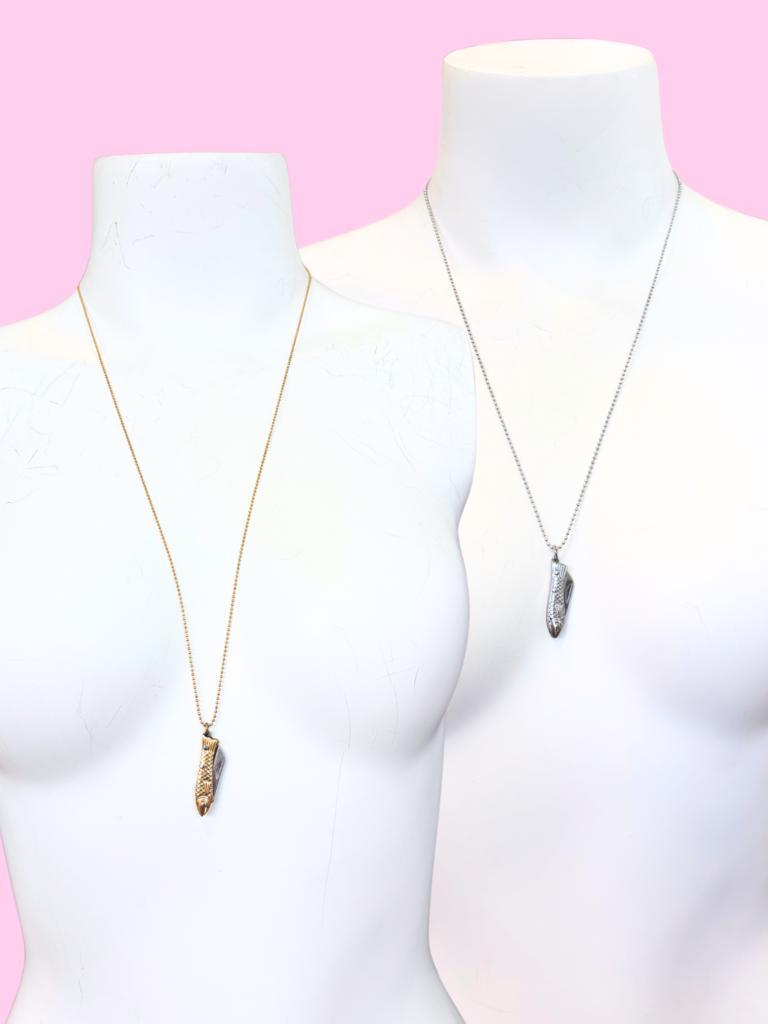 brass and sand Fishy Knife Necklace