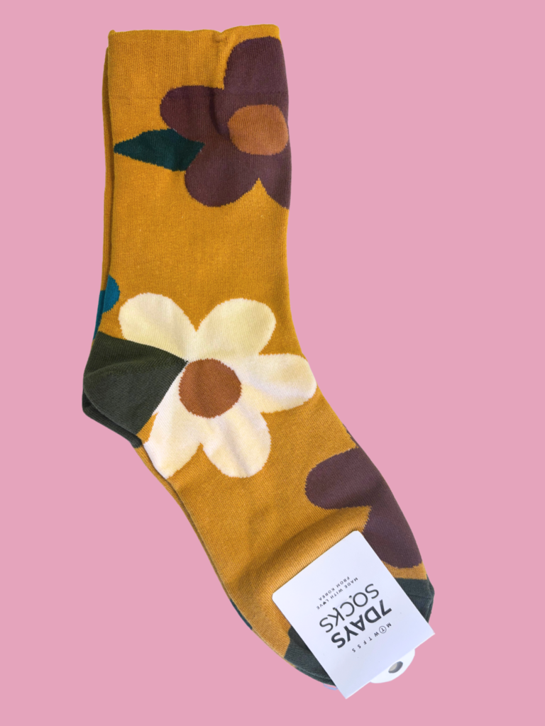 7 Days Big Flower Socks Mustard