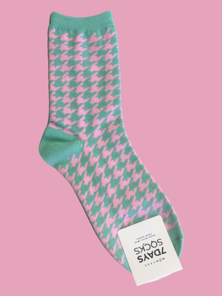 7 Days Pinky Green Houndstooth Socks