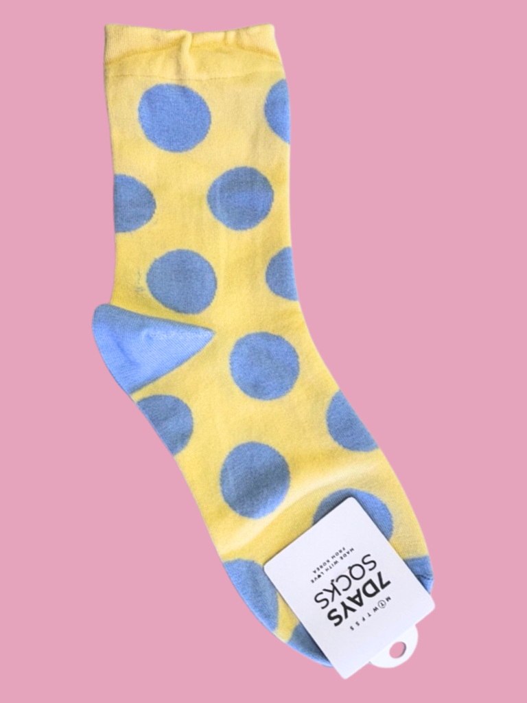 7 Days Pale Yellow Big Dot Socks