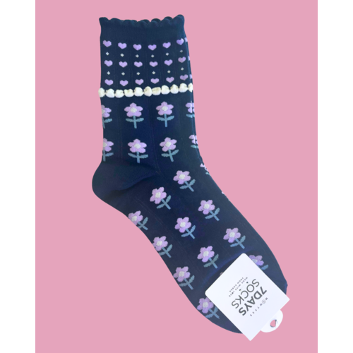 7 Days Navy Purple Daisy Socks 7 Days Navy Purple Daisy Socks