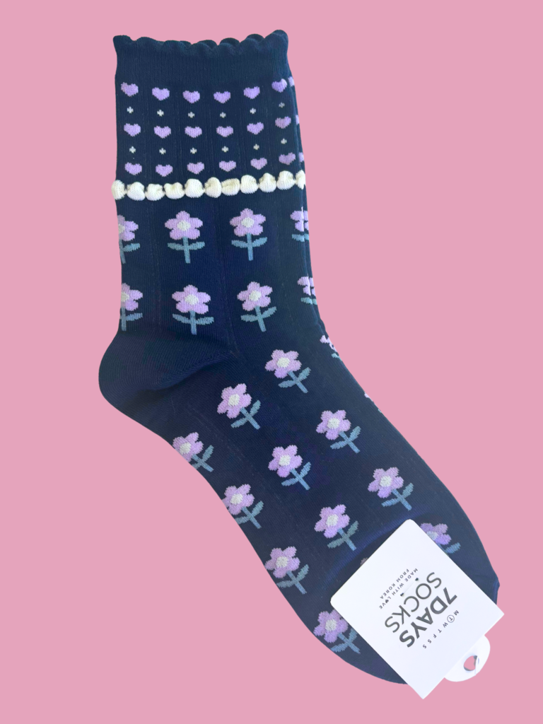 7 Days Navy Purple Daisy Socks