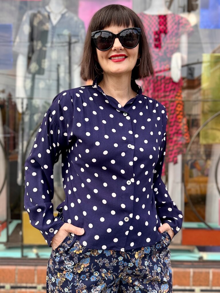 Cameo Piper Blouse - Navy Dot
