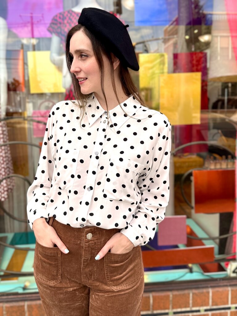 Cameo BF Blouse - White Polka