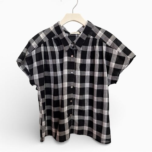 Cameo Carol Blouse - Blk Plaid