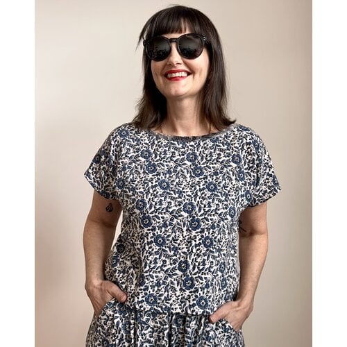 Sarah Bibb Rita Top - Delft/Grey Lace