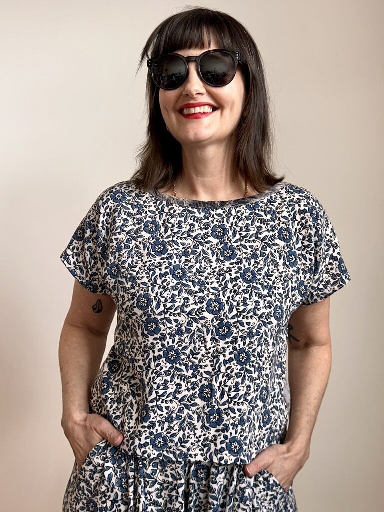 Sarah Bibb Rita Top - Delft/Grey Lace